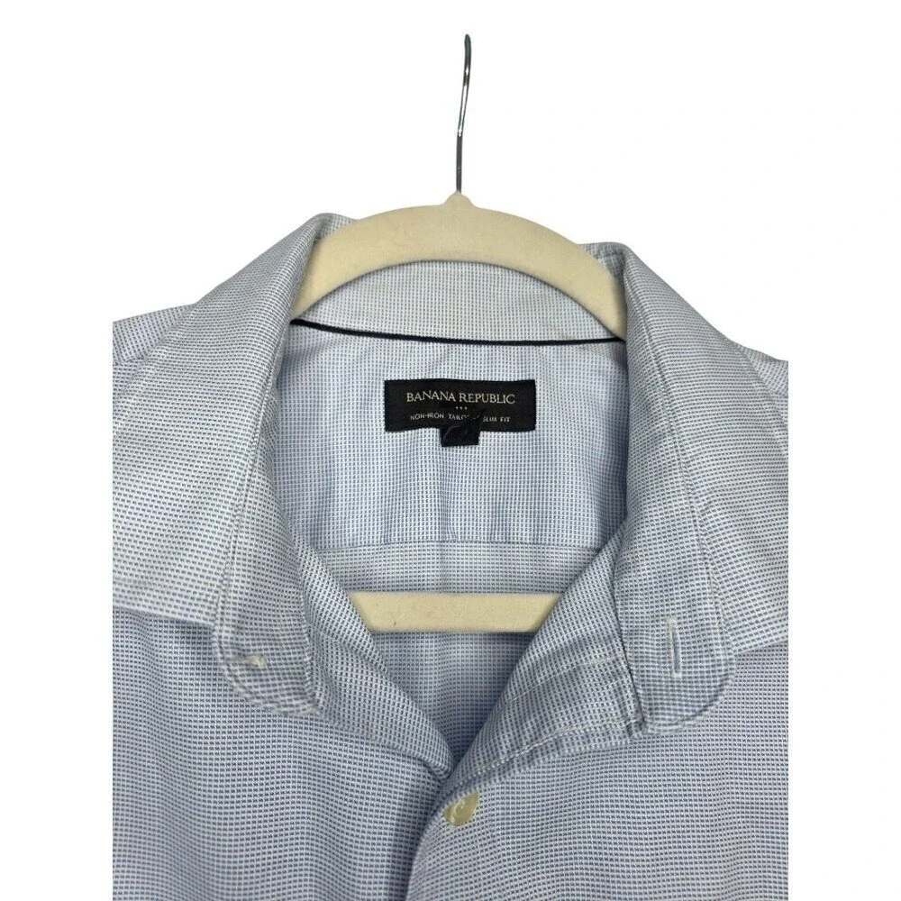 Banana Republic Shirt Mens‎ Large L Blue Plaid Button Down Long Sleeve Non Iron